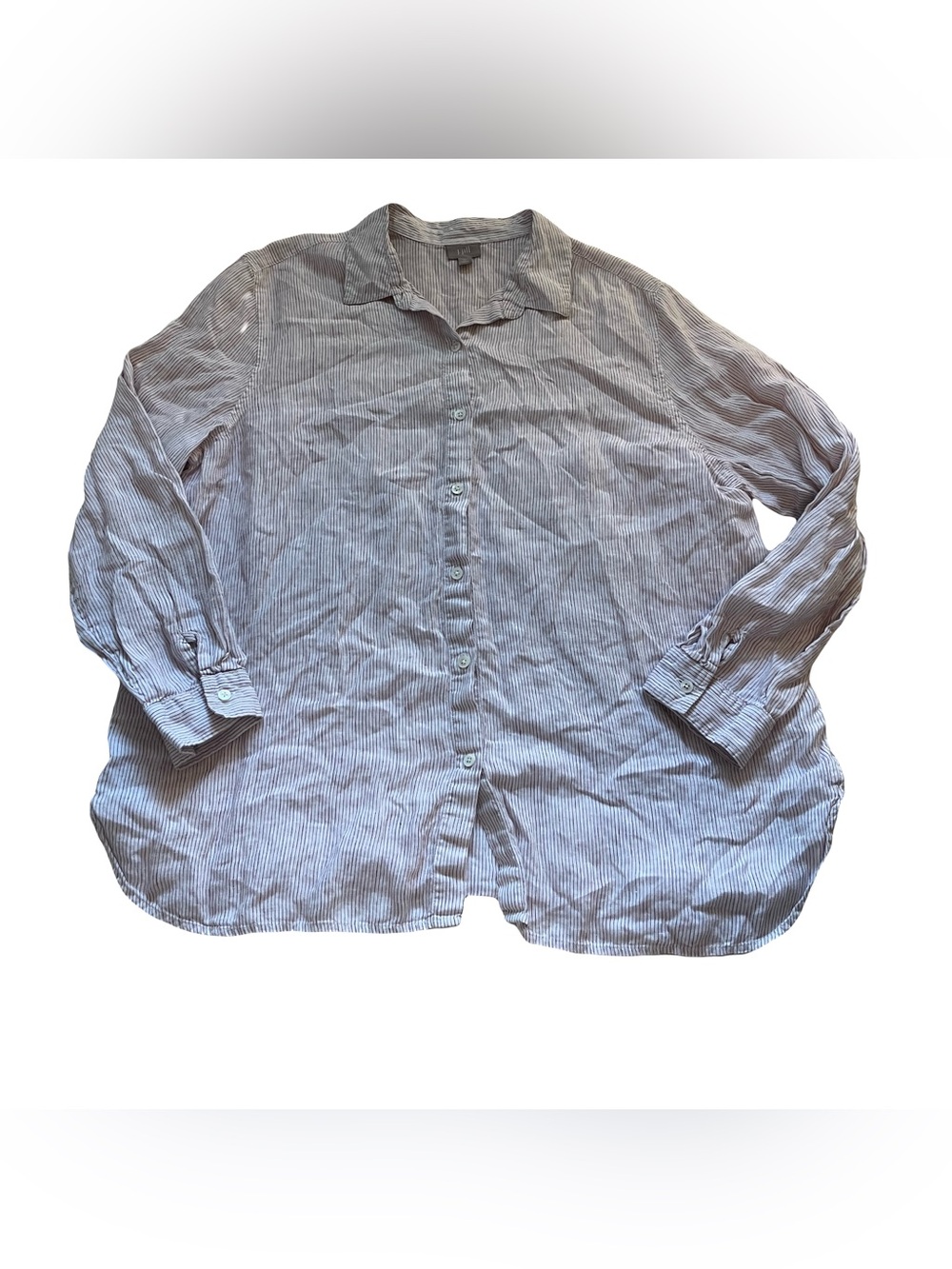 JJILL Purple Pin Stripe Linen Button Front Relaxed Fit XL Beach Coastal Summer